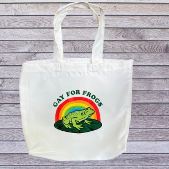 Pride Gay For Frogs Tote Bag 13.5", Reusable Shopping Bag, Farmer's Market Bag - Picture 1 of 2